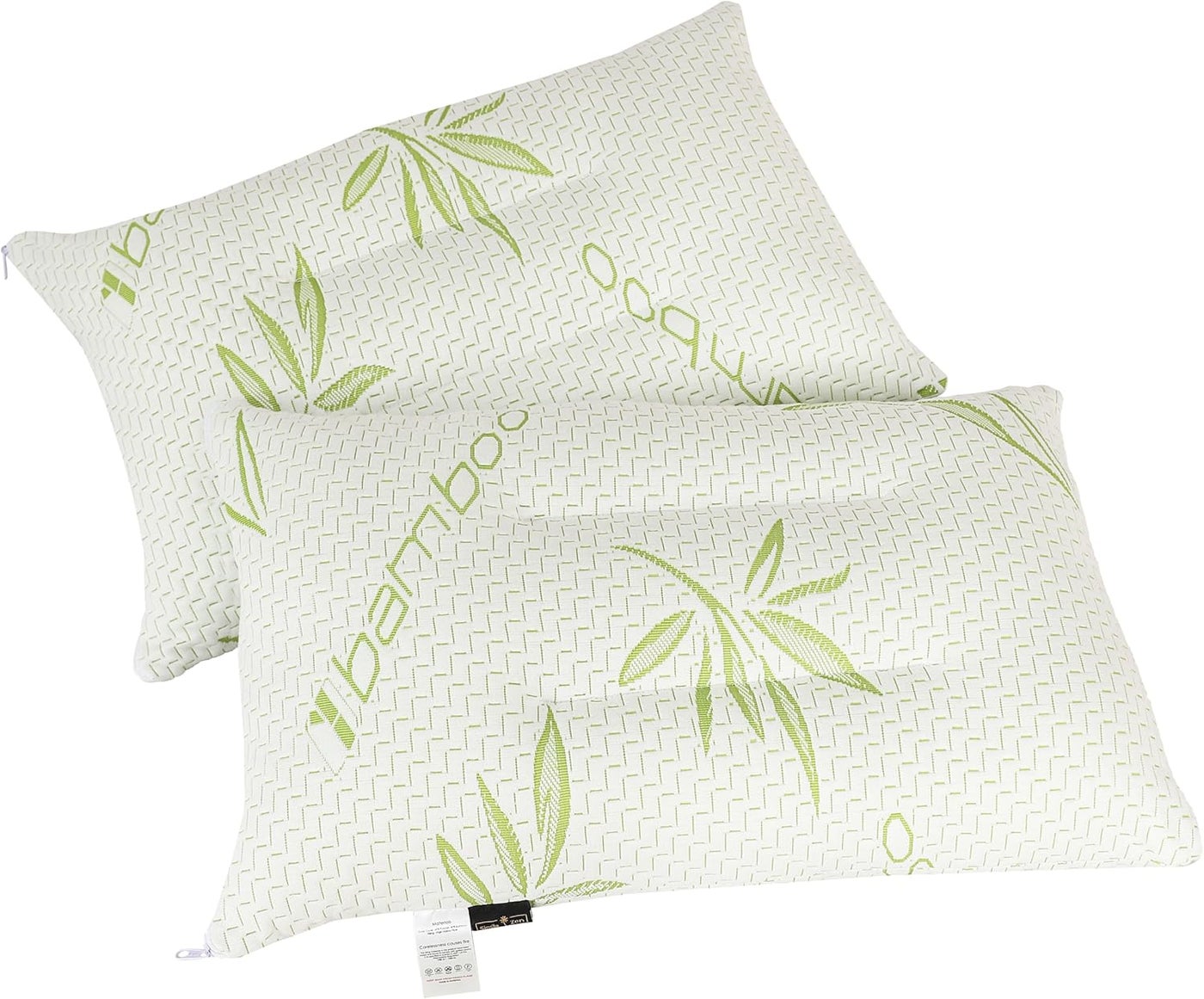 Ultimate Sleep Bamboo Filled Pillow Set (Pack of 2) - Ergonomic Standard Size Bed Pillows with Zipper, Hypoallergenic Cervical Neck Support - Green